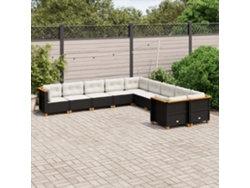 Conjunto de sofá de jardín de 10 piezas con cojines en mimbre sintético negro de DKD Home Decor