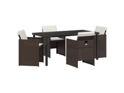 Conjunto De Comedor De Jardín 5 Uds | Mueble De Jardín Marrón Ratán Sintético