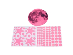 Adhesivos luminosos de pared con la figura de Rebe, la luna y las estrellas, perfectos para la decoración nocturna del dormitorio y la sala de estar, color rosa.