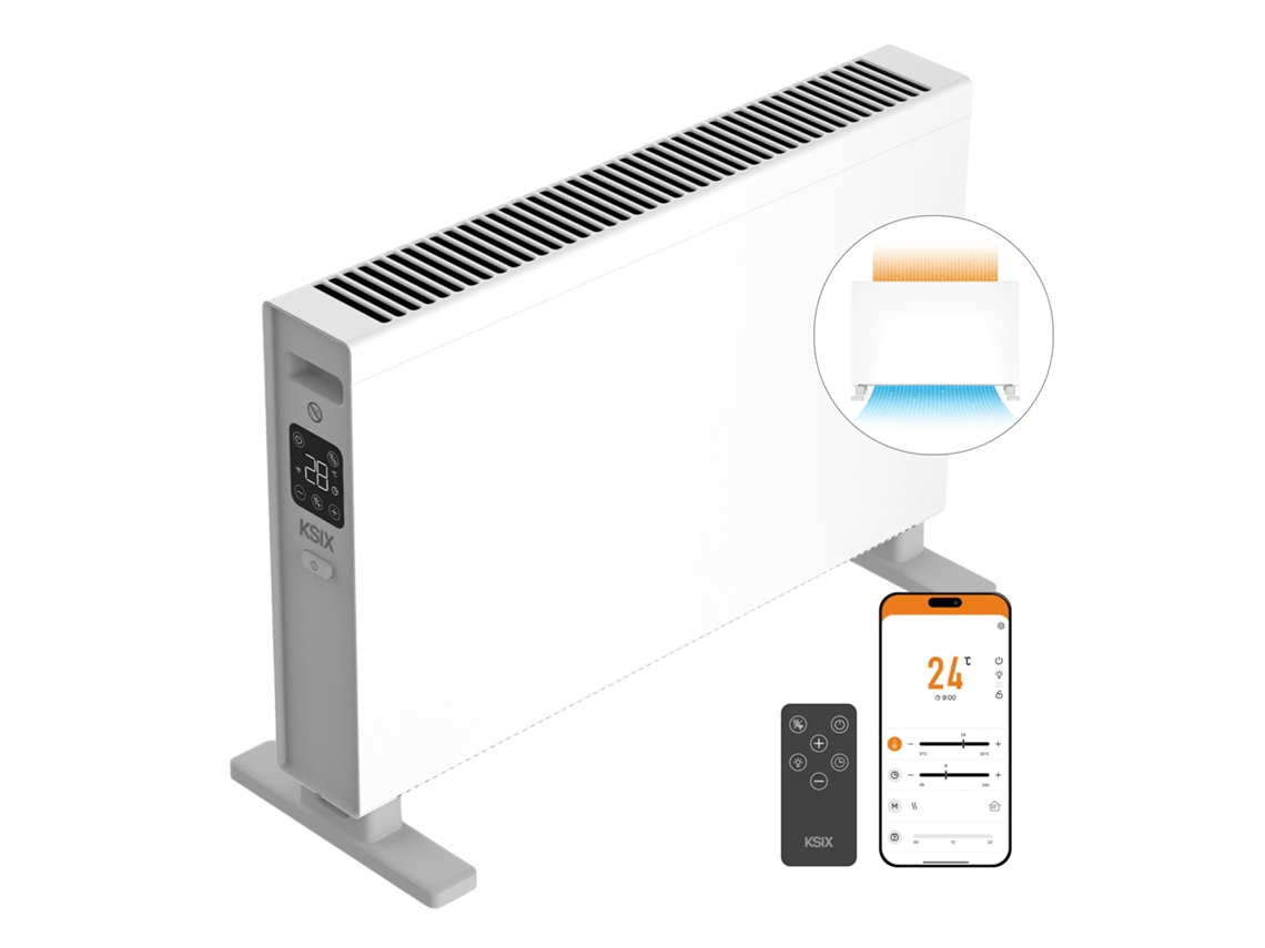 Calefactor eléctrico de convección inteligente Ksix Blaze, 2000 W, pantalla táctil LED, app Tuya, control remoto, blanco