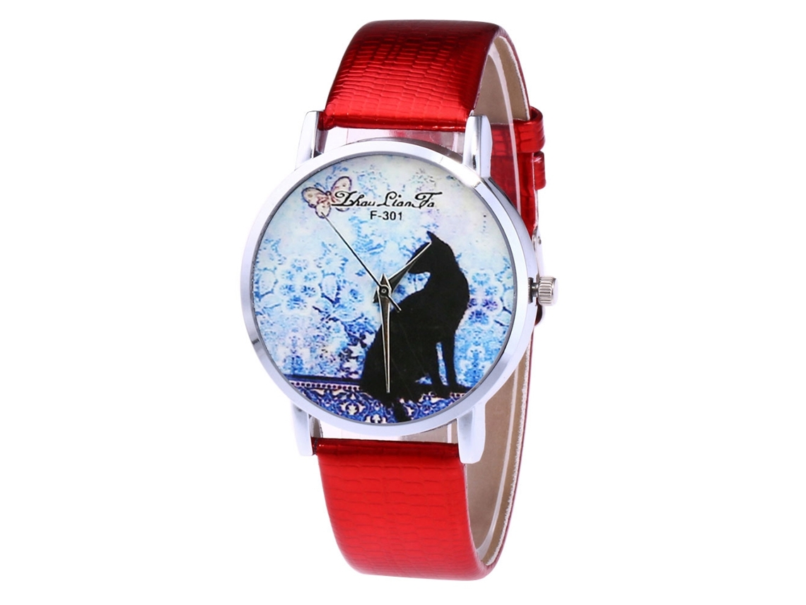 Reloj De Cuarzo Unisex Con Correa De Cuero Pu Casual Rojo Para Hombre Y Mujer