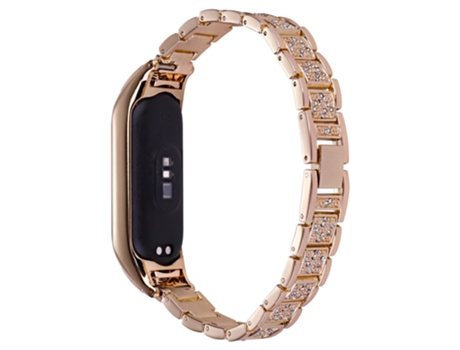 Correa de metal tres cuentas decoración de diamantes de imitación para Xiaomi Mi Band 5/6 - oro rosa