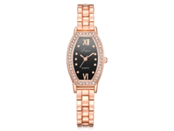 Reloj De Pulsera Gaiety De Aleación Con Manecillas Huecas, Correa De Pu, Movimiento De Cuarzo Y Decoración De Diamantes De Imitación Dorados.