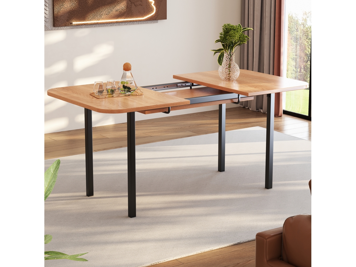 Mesa de comedor extensible de 120-160 cm, madera natural, para 4-6 personas.
