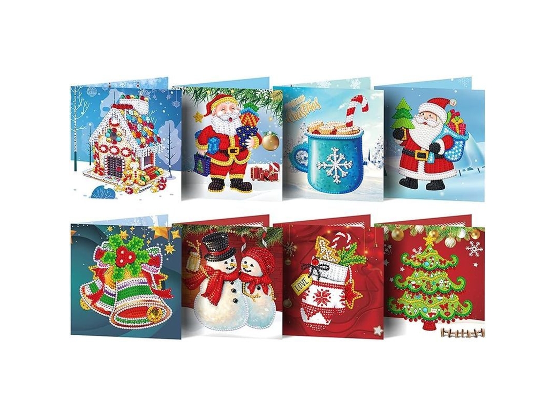 Tarjeta De Felicitación Desplegable 3d Con Pintura De Diamantes 5d, Kit De Bricolaje Navideño De 8 Piezas