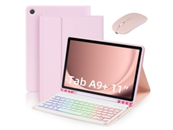Funda con teclado Bluetooth rosa + teclado retroiluminado RGB + ratón de doble modo - Samsung Tab S9 / S9fe 11 pulgadas X710/716b/718u
