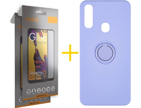Carcasa + 2 Protectores de Pantalla para Samsung Galaxy A20e ACCETEL Morado Lila