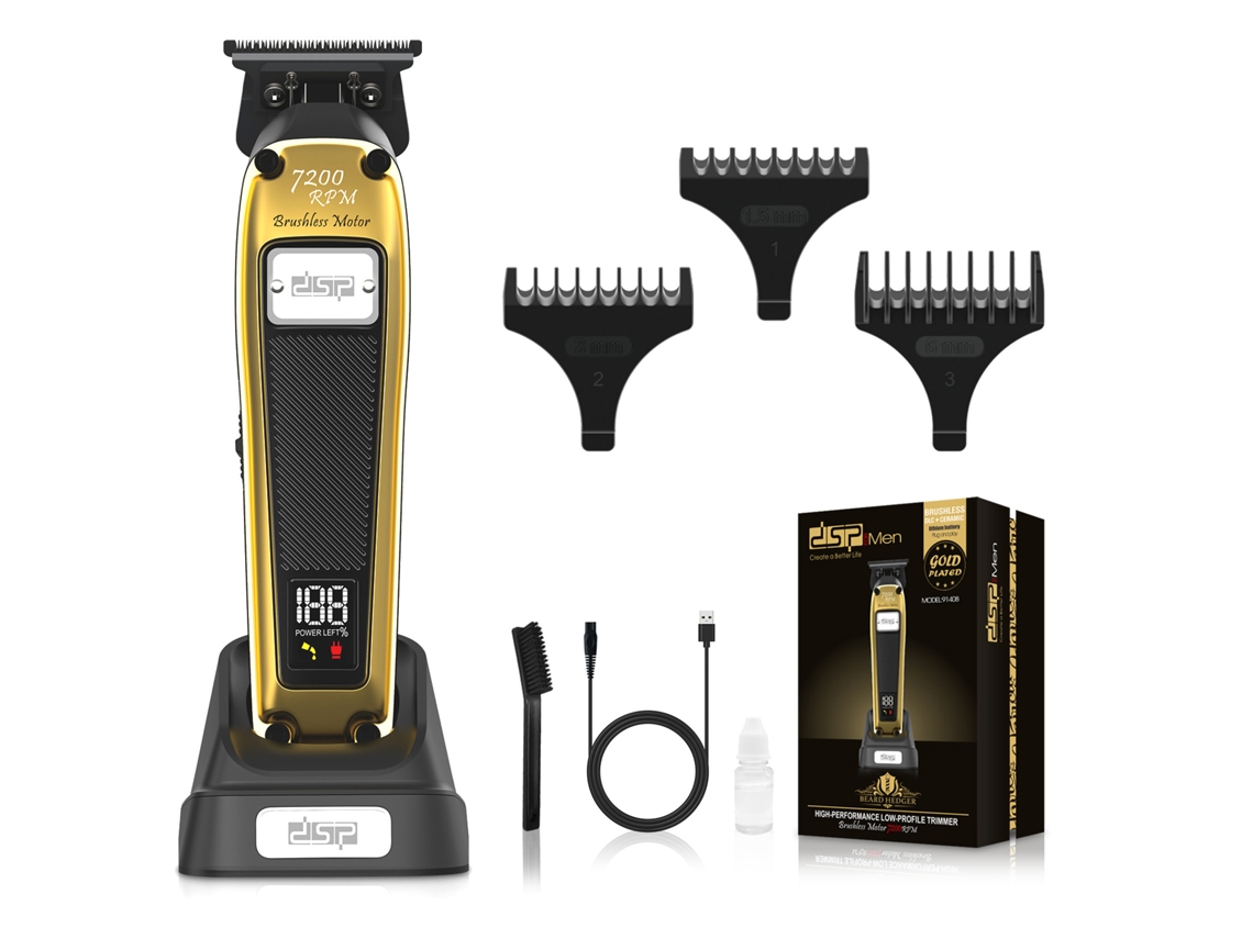 (Com base e carregamento USB) Máquina de cortar cabelo, visor digital LED, motor sem escovas, barbeador elétrico