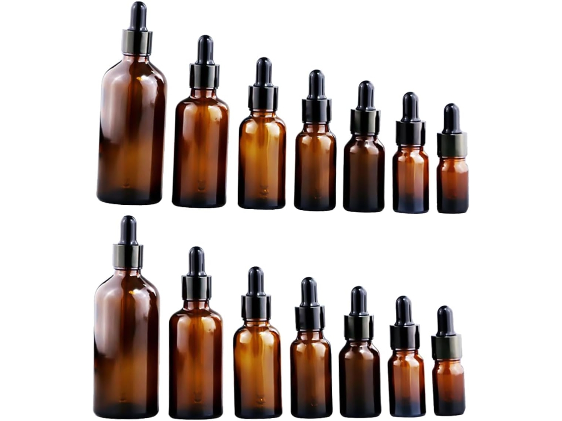 Conjunto De 14 Frascos Conta-gotas De Vidro Marrom Para Óleos Essenciais Com Tampas.