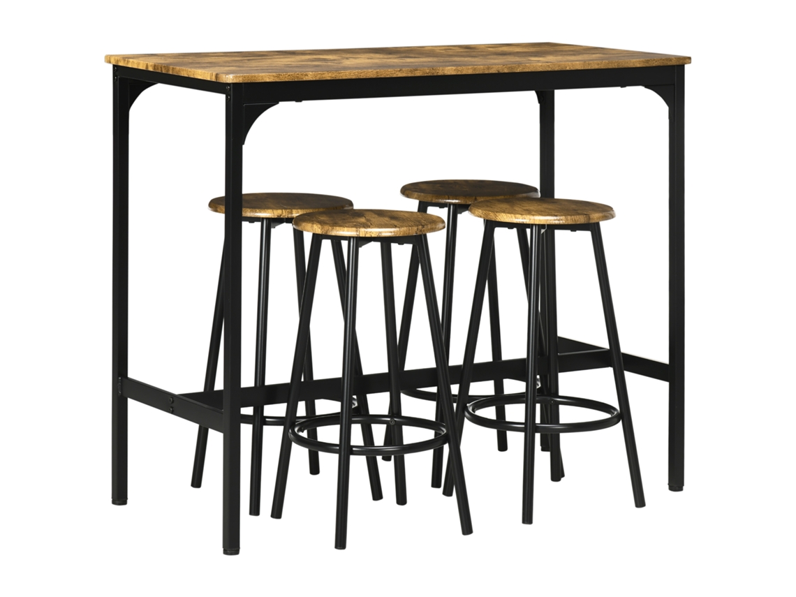 Mesa de bar de 5 piezas con 4 taburetes, estilo rústico industrial.