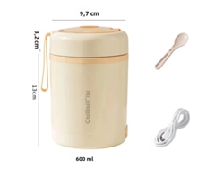 (amarillo) Fiambrera Eléctrica Usb De 600 Ml, Portátil, De Acero Inoxidable, Aislante Del Calor Y Conservadora Del Calor.