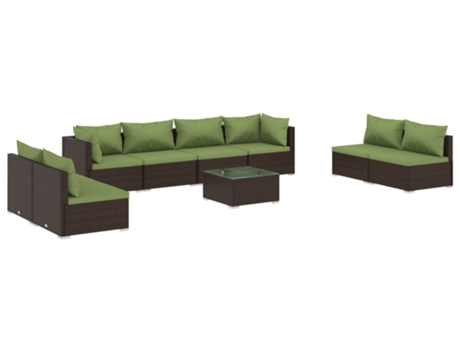 Conjunto 9 muebles de jardín VIDAXL y cojines ratán sintético marrón