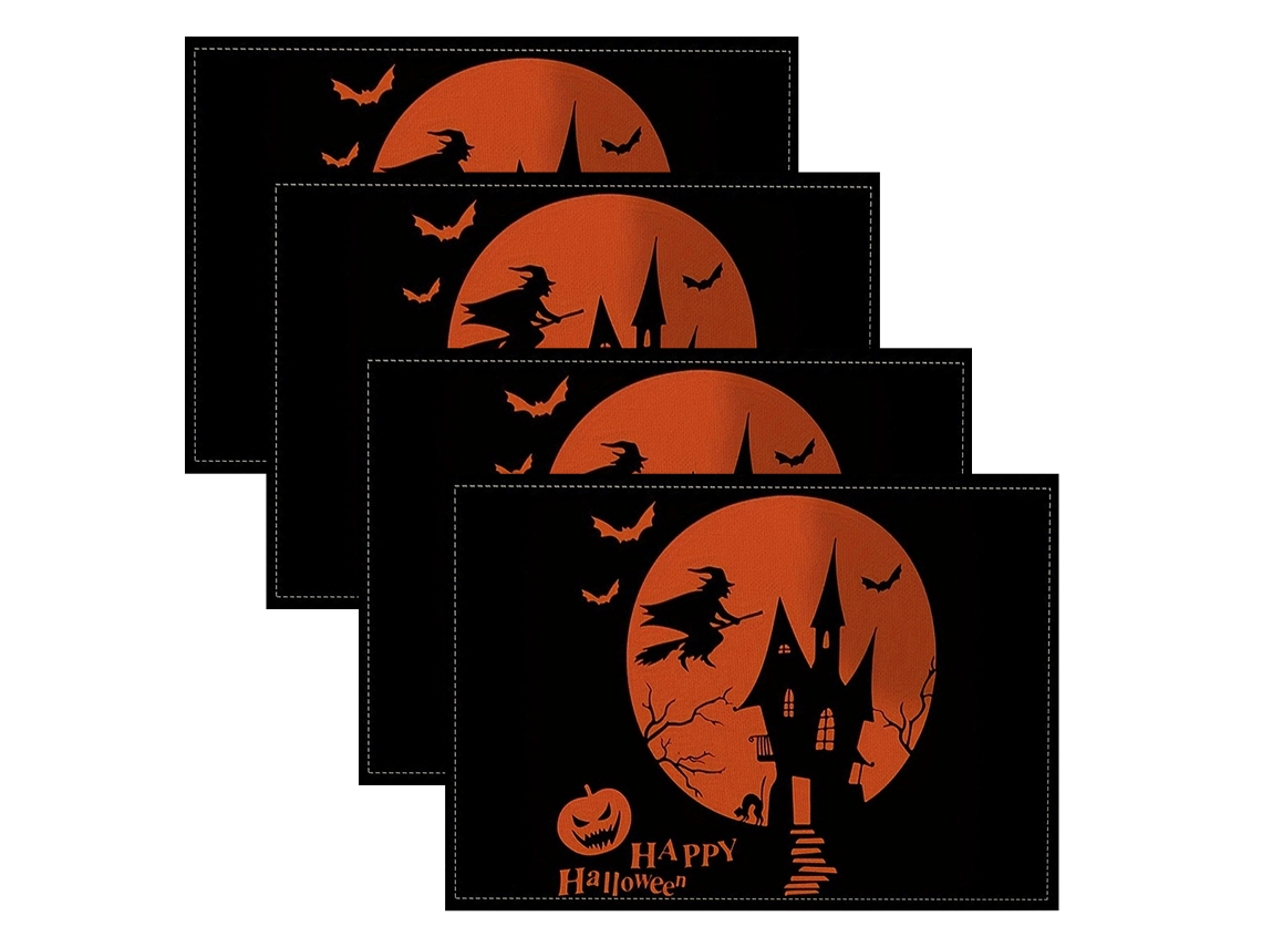 Juego de 4 manteles individuales de Halloween con temática de calabaza