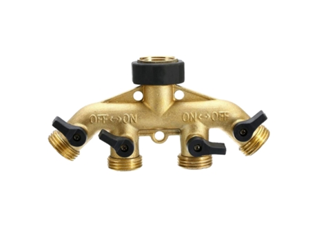 Divisor de manguera de jardín de 4 vías, conector de manguera de 3/4 pulgadas, desviador de agua de cobre con 4 válvulas para jardín, césped, agric...