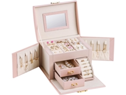 Joyero De Piel Sintética Para Mujer Con Espejo Para Pulseras, Pendientes, Anillos Y Collares (Rosa) GERTIZ