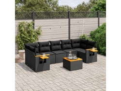 Conjunto de sofá de jardín de 8 piezas con cojines en mimbre sintético negro de DKD Home Decor