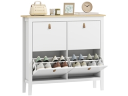 Zapatero con capacidad para 20 pares, con 4 cajones, puertas abatibles, estantes extraíbles y ajustables, color blanco.