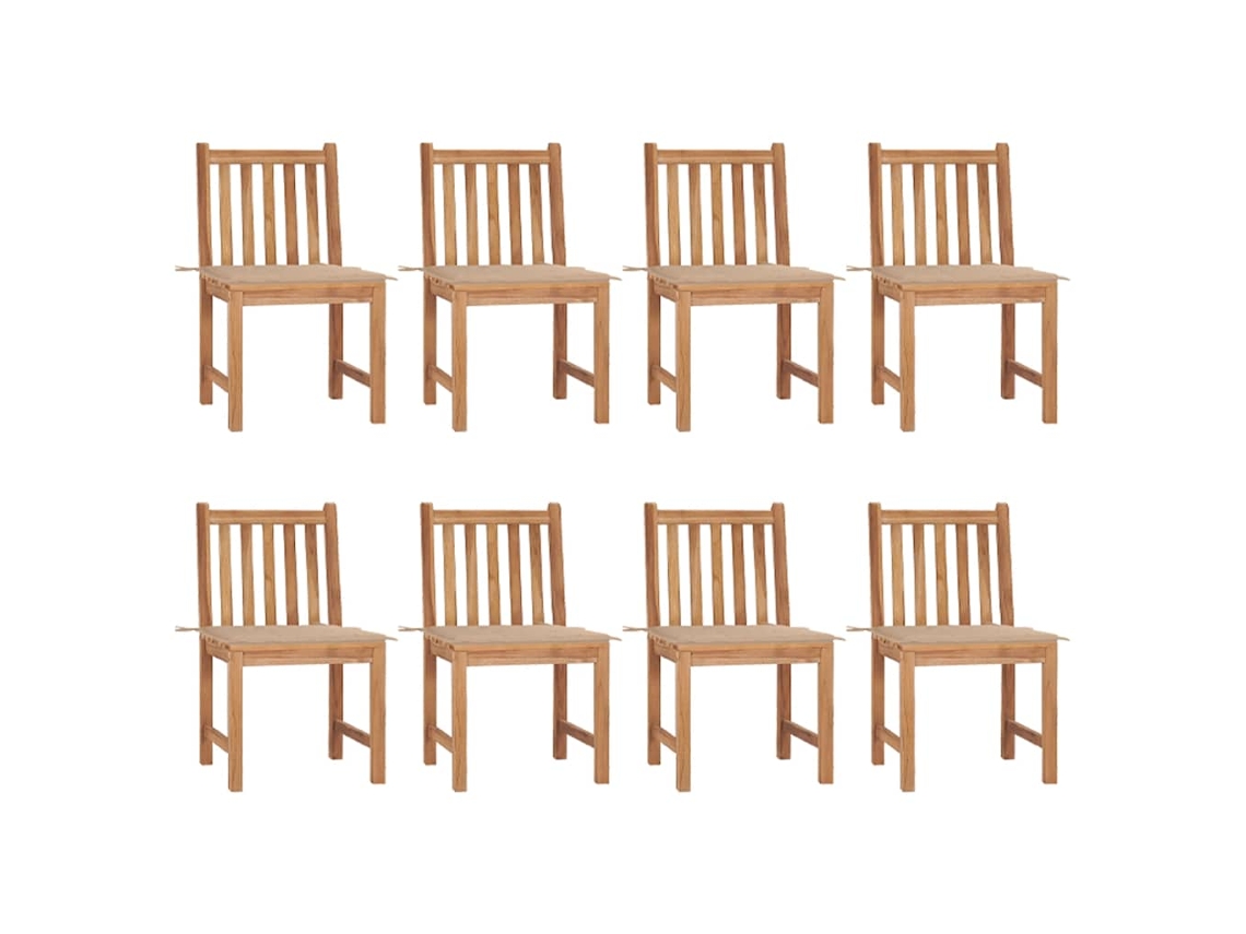 Sillas de jardín DKD Home Decor de 8 piezas con cojines, madera maciza de teca