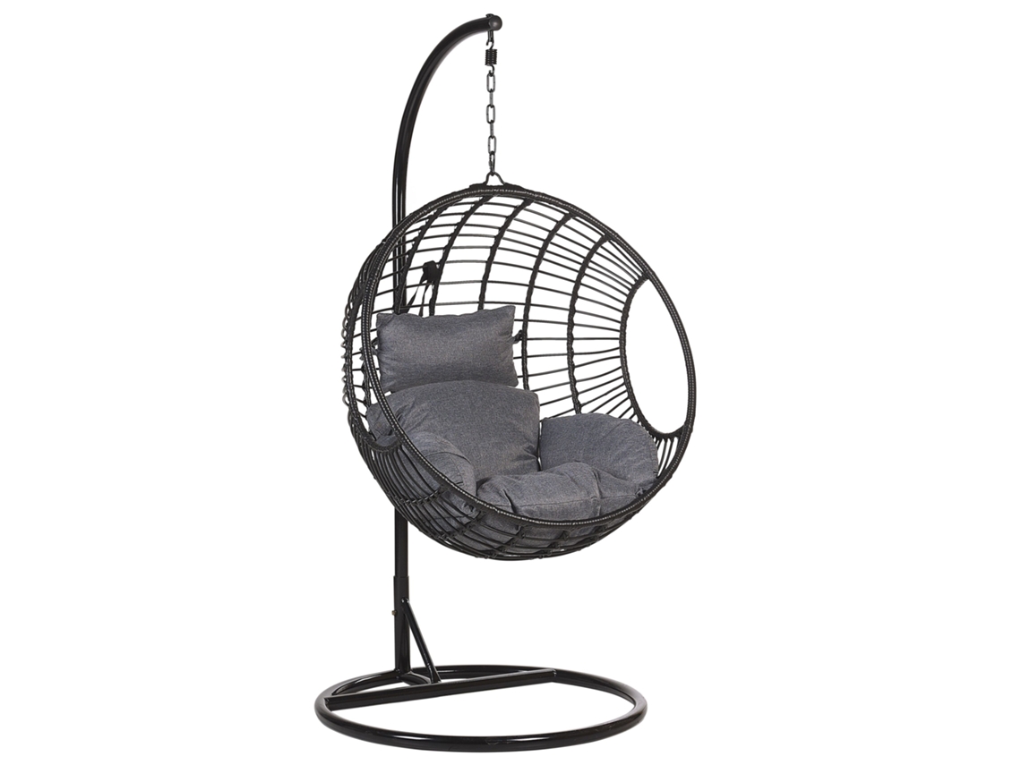 Silla colgante con soporte BELIANI Aspio de Ratán sintético Negro 99x97x199