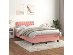Cama Box Spring Con Colchón Terciopelo Rosa 120x200 Cm