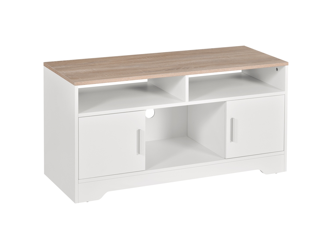 Mueble Tv 2 Compartimentos 2 Armarios Diseño Moderno 105x40x52cm Blanco Madera