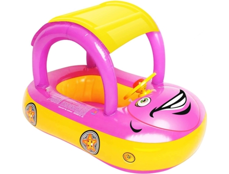 Flotador de piscina inflable para bebés con dosel, bote de flotador de natación para bebés en forma de automóvil con asiento de seguridad para somb...