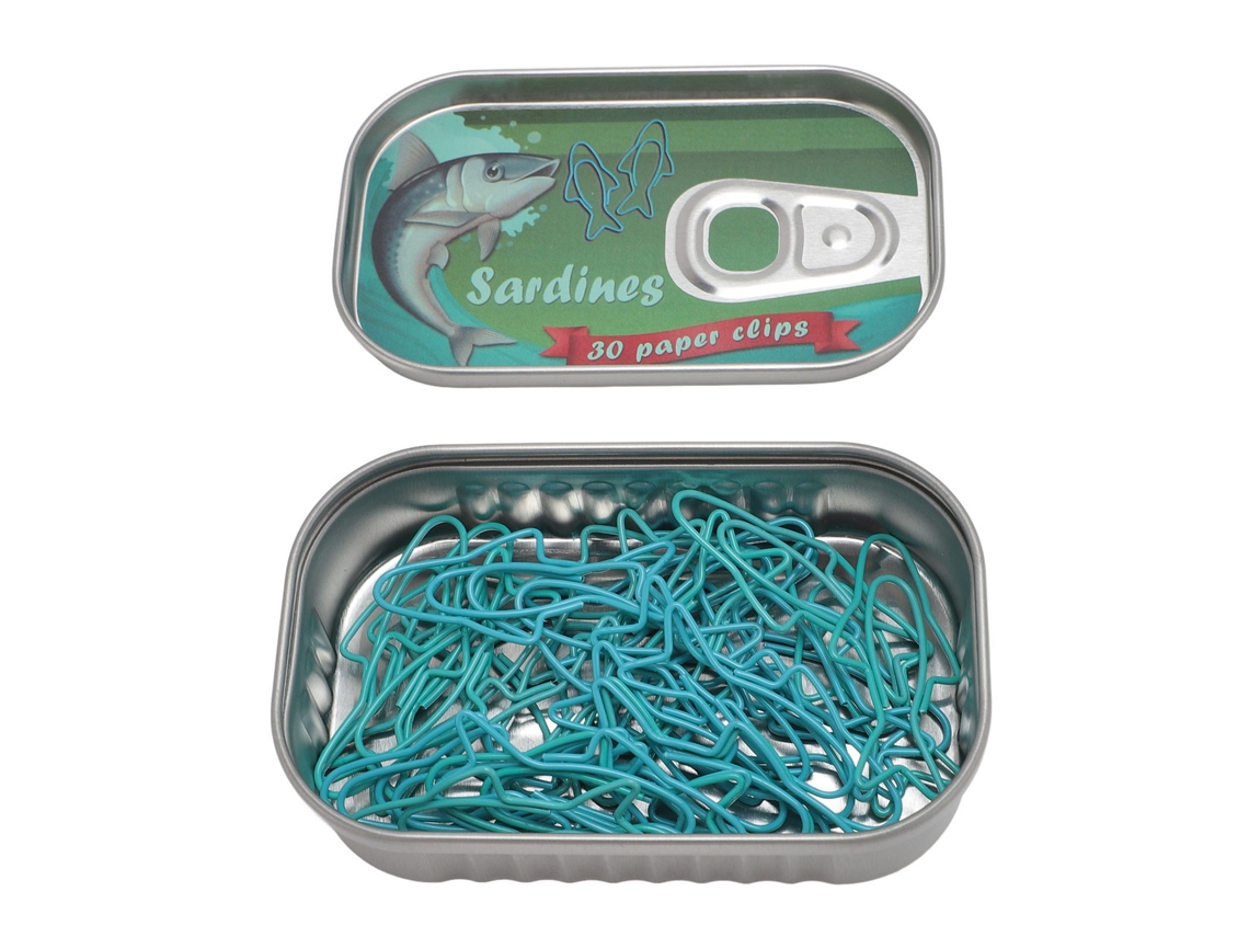 30 Clips De Papel De Pescado Azul Y Verde Agua Bonitos De Metal Con Caja Para Escuela Oficina