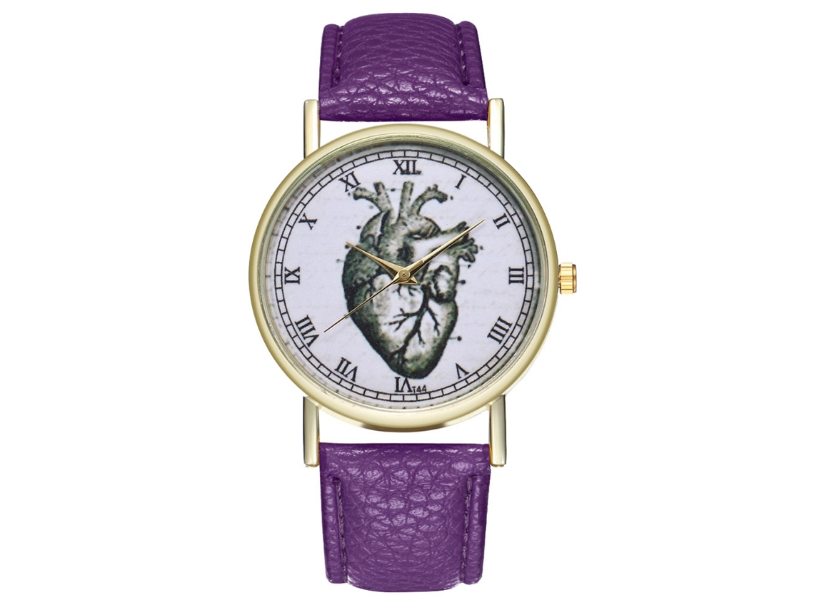 Reloj Unisex De Cuarzo Con Correa De Piel Sintética Y Números Romanos - Morado