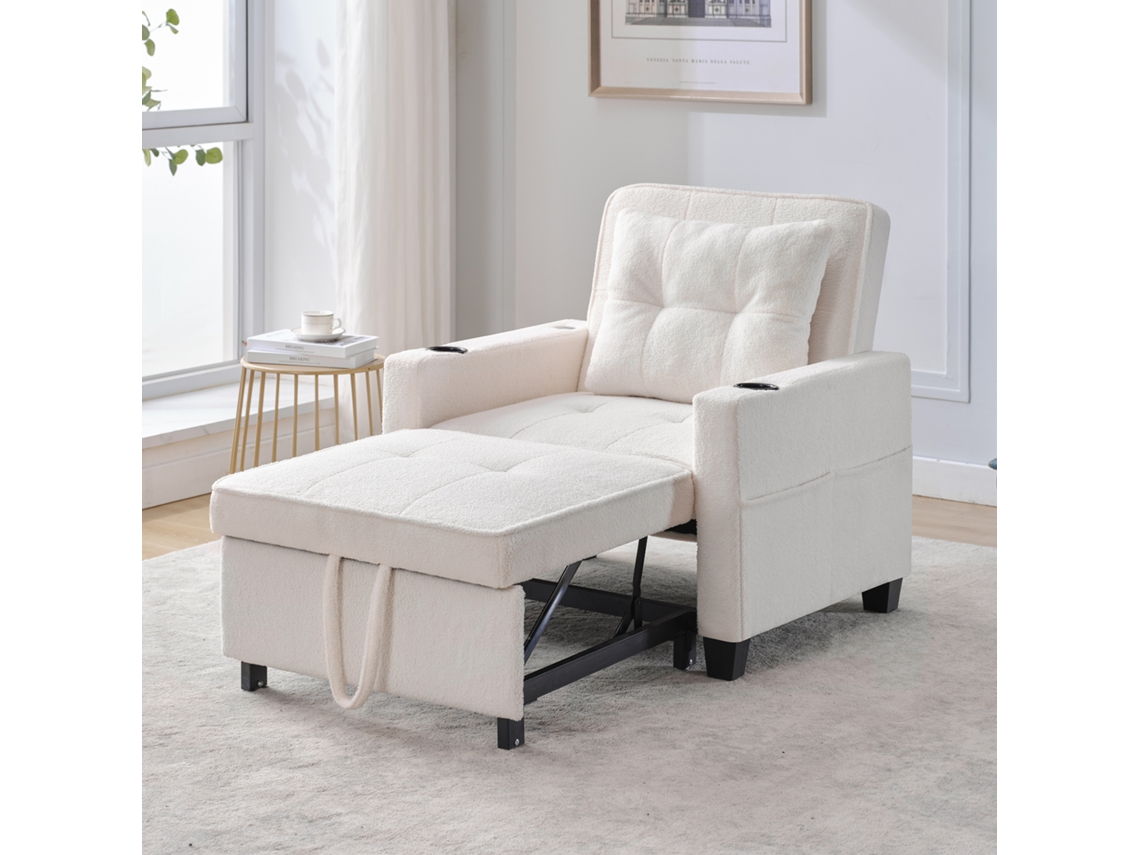 Sofá Cama Individual 3 En 1 Con Portavasos Y Puerto Usb. Chaise Longue.