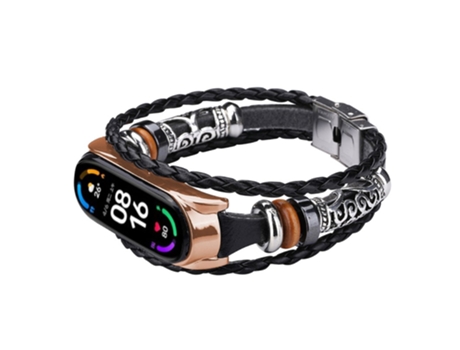 Correa de PU estilo étnico retro para Xiaomi Mi Band 5/6 - negro/oro