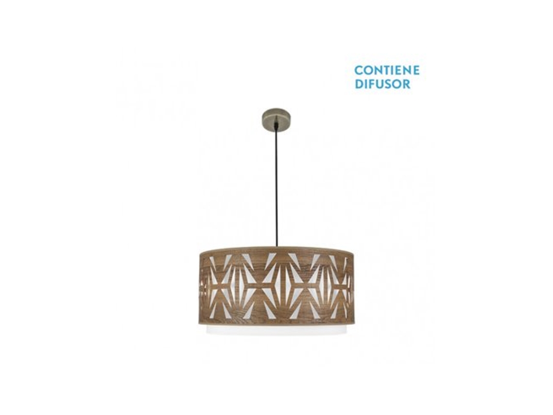 Lámpara colgante Katerina 3xe27cuero/madera oscura Regx60x60 cm Fabrilamp