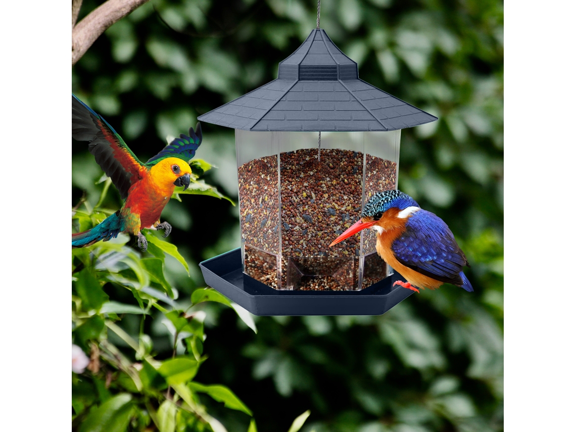 Comedero hexagonal con techo para aves silvestres