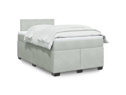 Cama Box Spring Con Colchón Terciopelo Gris Claro 120x190 Cm