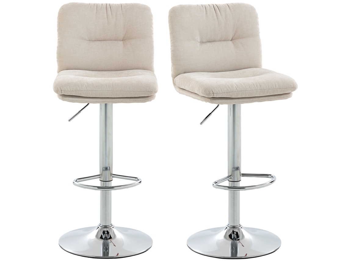 Juego De 2 Taburetes De Bar Giratorios Ajustables De Lino, Color Beige.
