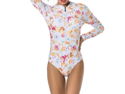 2026-traje De Baño De Manga Larga De Una Pieza Para Mujer Con Cremallera Frontal, Estampado Floral Y Corte Alto Para Deportes