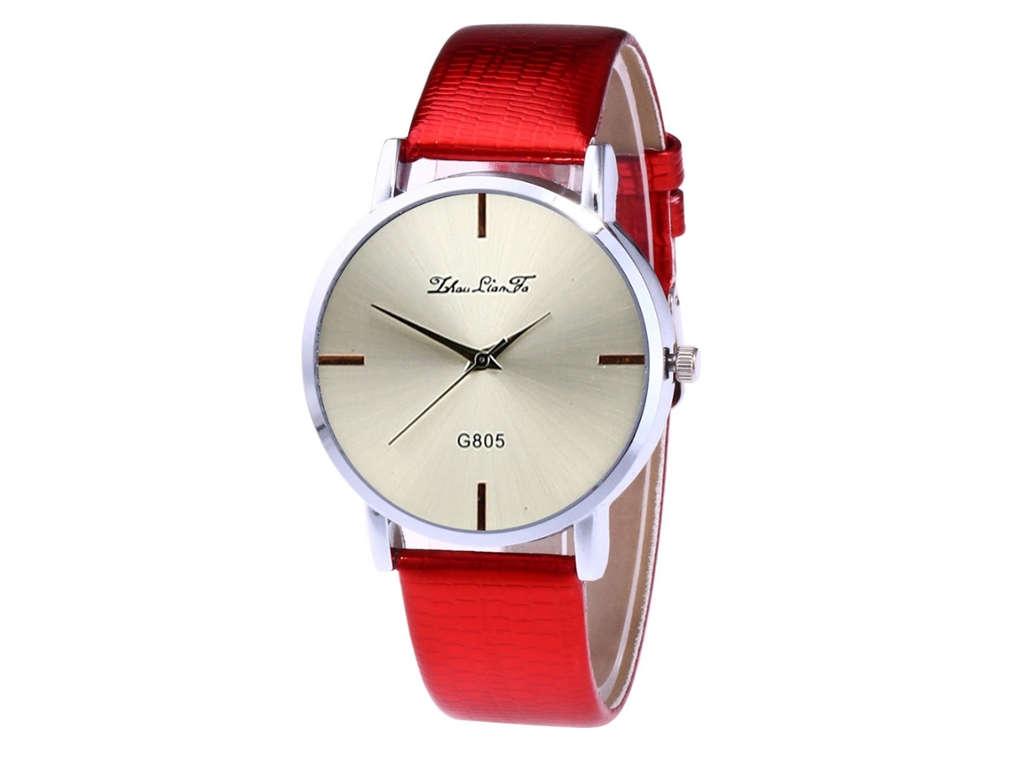 Reloj Analógico De Cuarzo Con Correa De Cuero Pu Para Hombre Mujer (rojo)