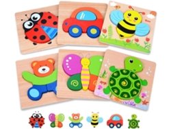 Juguete Rompecabezas Madera Niños, 1-3 Años, Aprendizaje Inteligente, 6 Piezas Animales