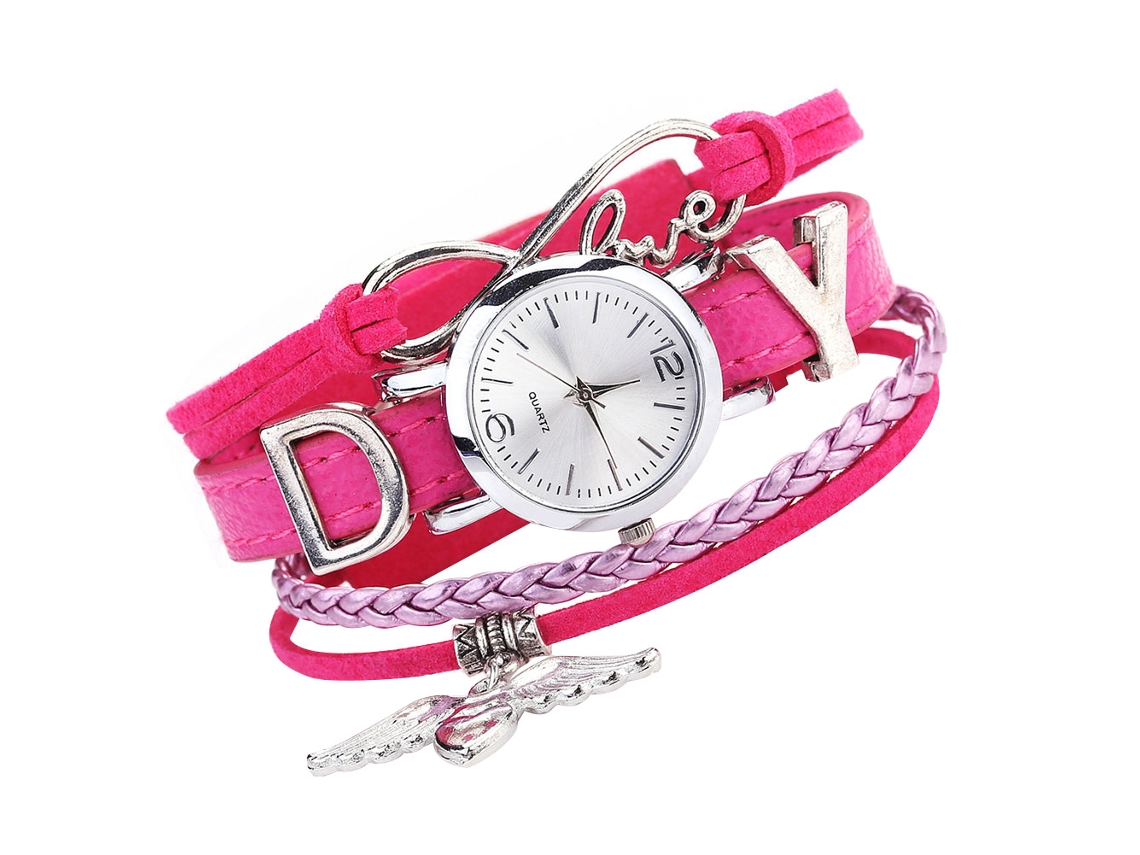 Reloj De Pulsera De Moda Para Mujer Con Correa De Piel Sintética, Estampado De Corazones, Estilo Swing (rojo Y Rosa).