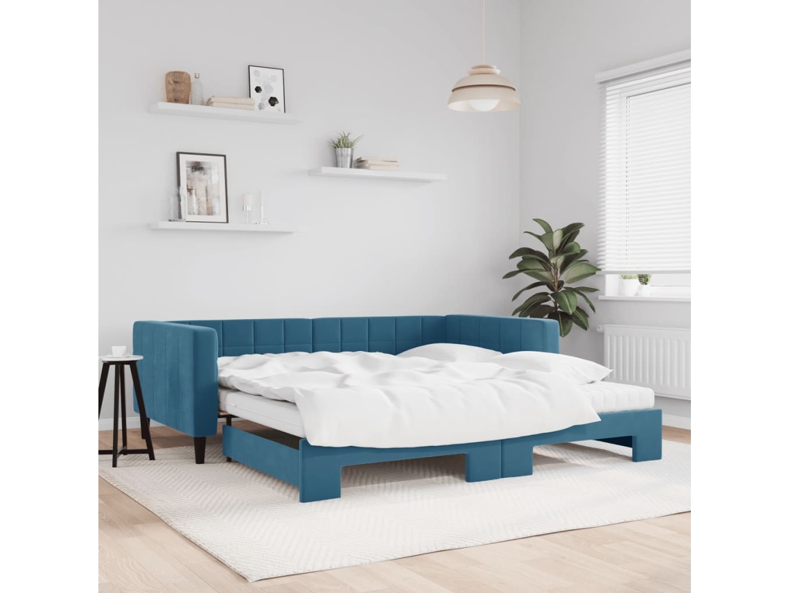 Sofá Cama Nido Con Colchón Terciopelo Azul 100x200 Cm