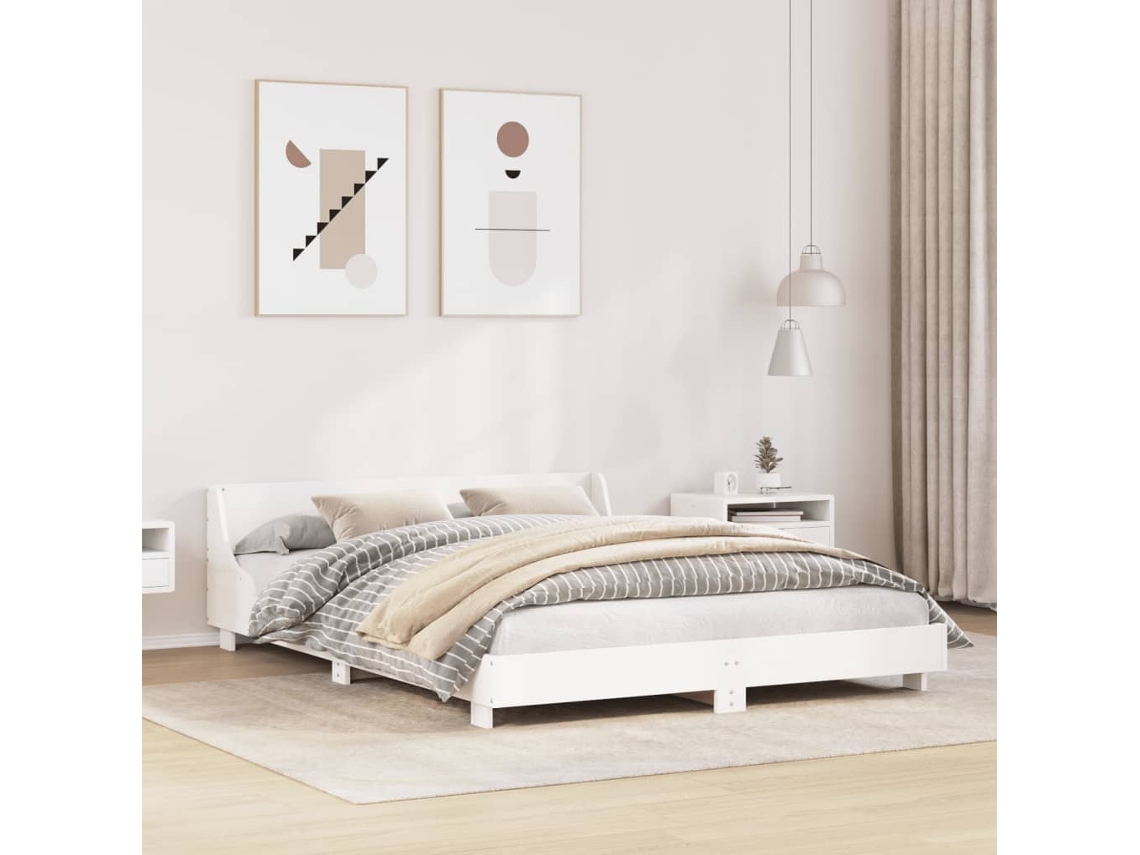 Estructura De Cama Sin Colchón Madera Maciza Blanca 120x190 Cm