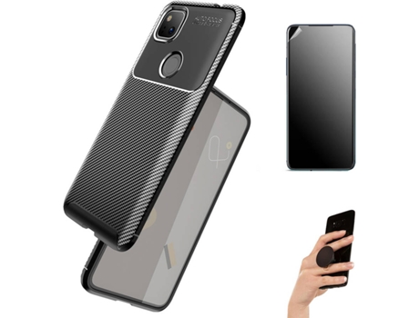Kit Carcasa Y Protector Google Pixel 4A 4G Ultimatte Rugged Leather Y Popsocket Negro