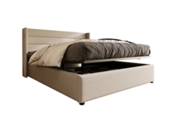 Cama Con Almacenaje De Lino 140x200 Cm Con Somier De Láminas - Beige