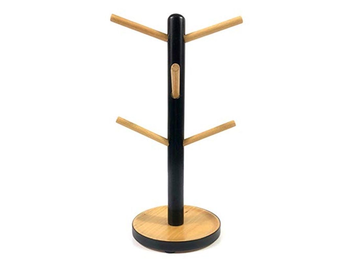 2026da-repisa De Madera En Forma De Árbol Para Exhibir Tazas Con 6 Ganchos Color Negro