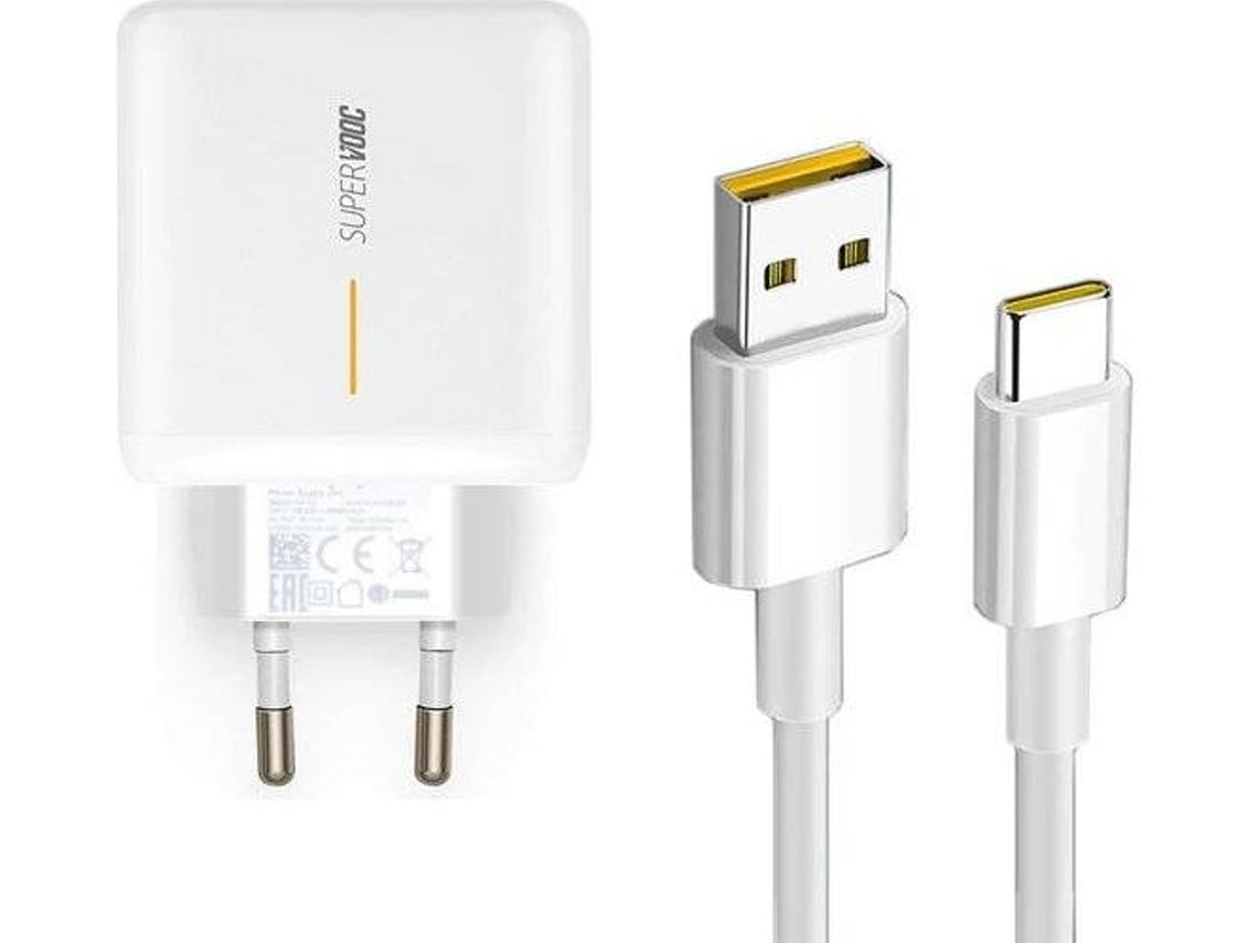 Kit Cargador y Cable Fast Charge PHONECARE para Oppo A16s (65W - USB-C -  Blanco)
