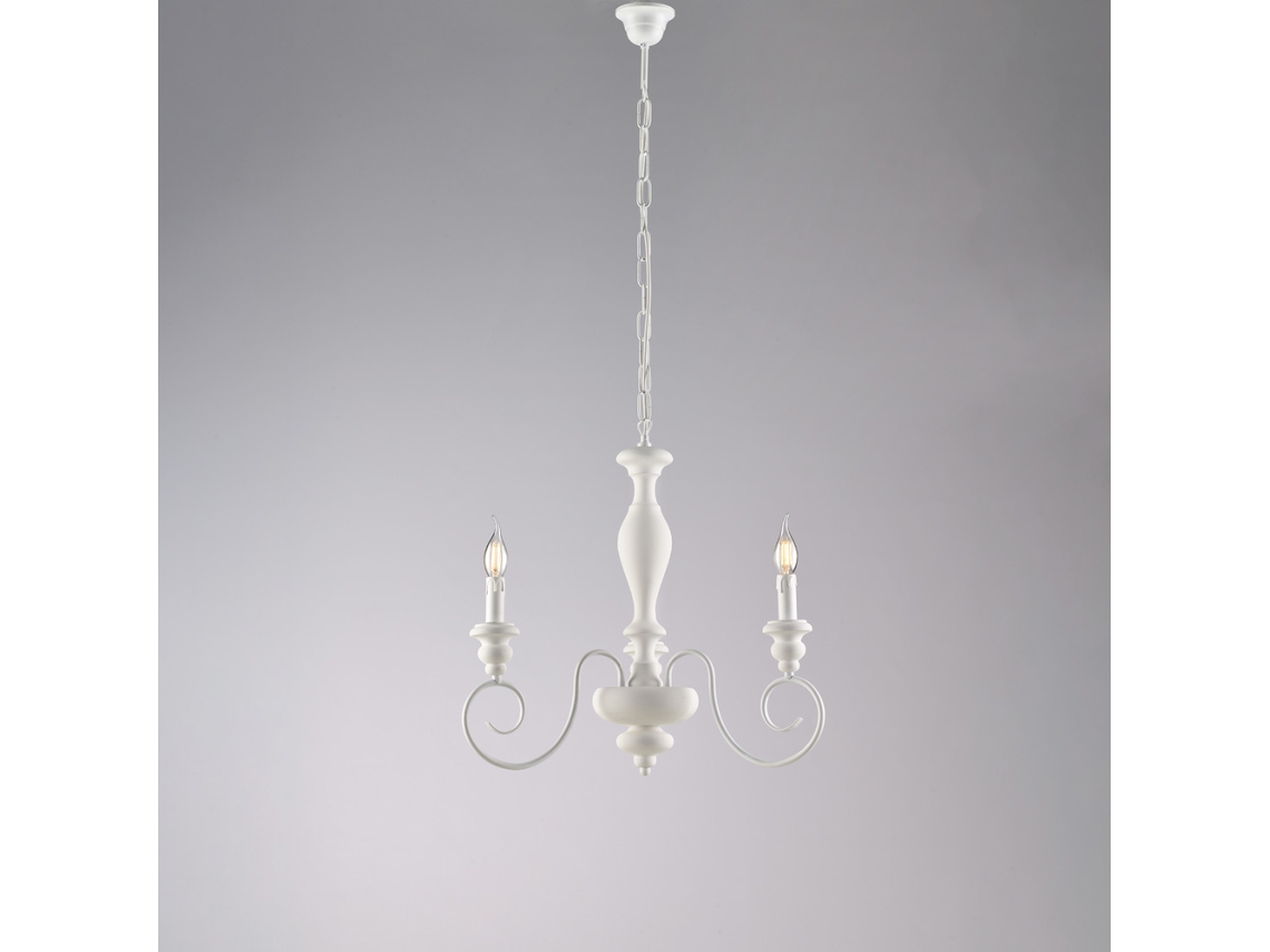Cascina - Lámpara De Araña Shabby De Madera Y Hierro Lacada En Blanco 3 Luces 113 - Ø44 - Bl265-3-bco