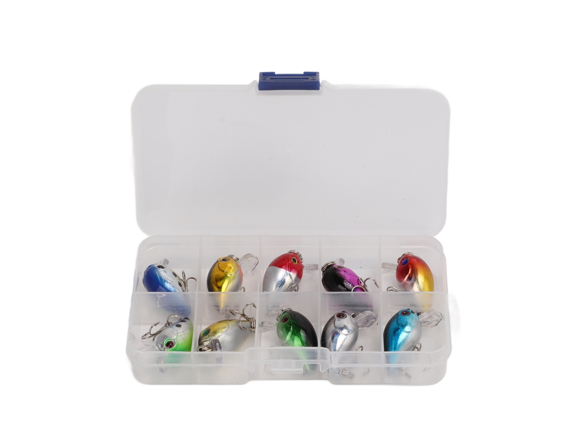 10 Mini Señuelos De Pesca Portátiles Con Ojos 3d Y Caja De Almacenamiento Para Lubina Y Otros Peces.