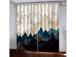 Juego De 2 Cortinas Opacas Con Efecto De Montaña De Mármol Azul Y Dorado Y Aislamiento Térmico.