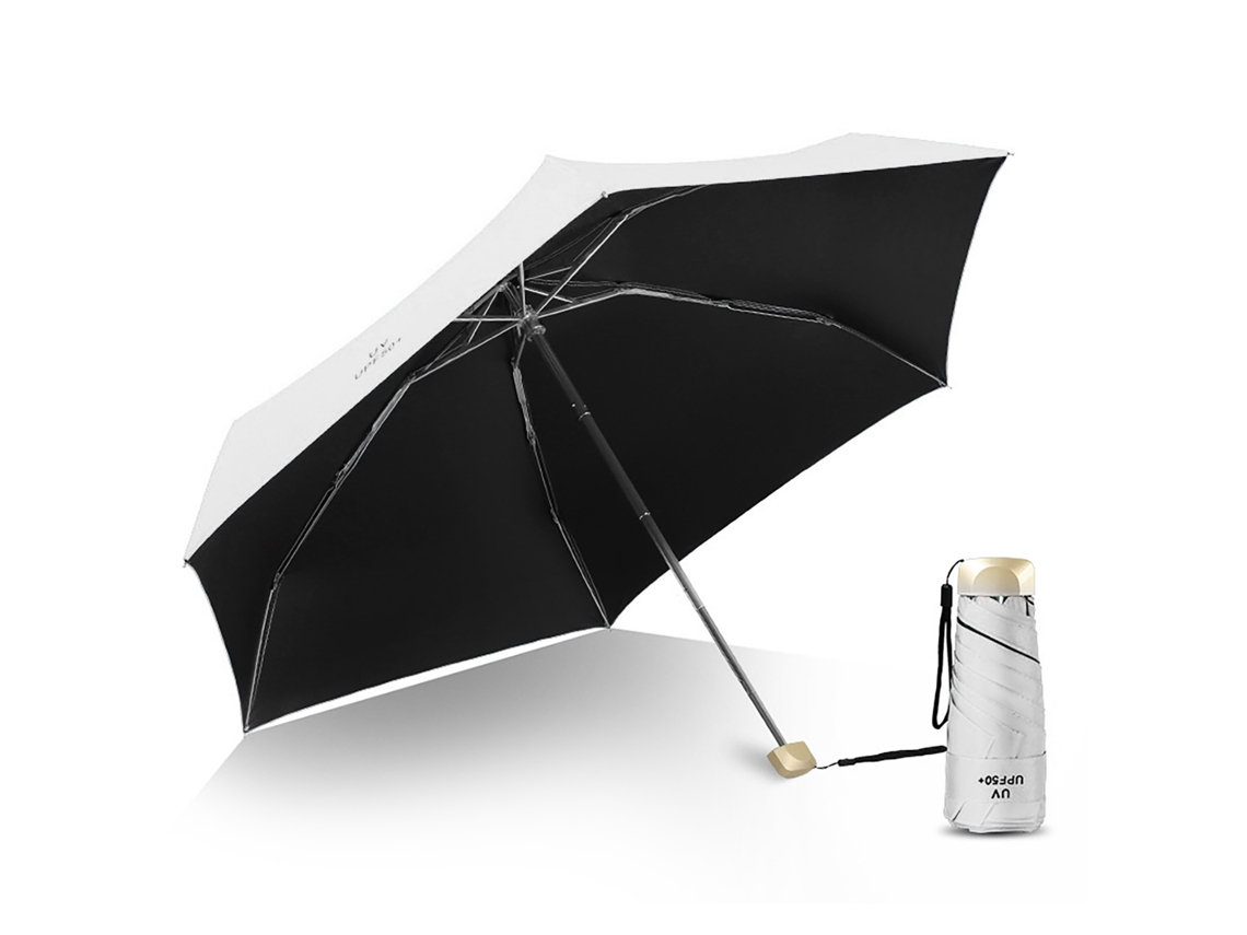 Paraguas Plegable Portátil, Protección Uv, Ligero, Resistente Al Viento, Para Sol Y Lluvia, Blanco.