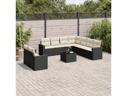 Conjunto de sofá de jardín de 10 piezas con cojines en ratán negro, Dkd Home Decor