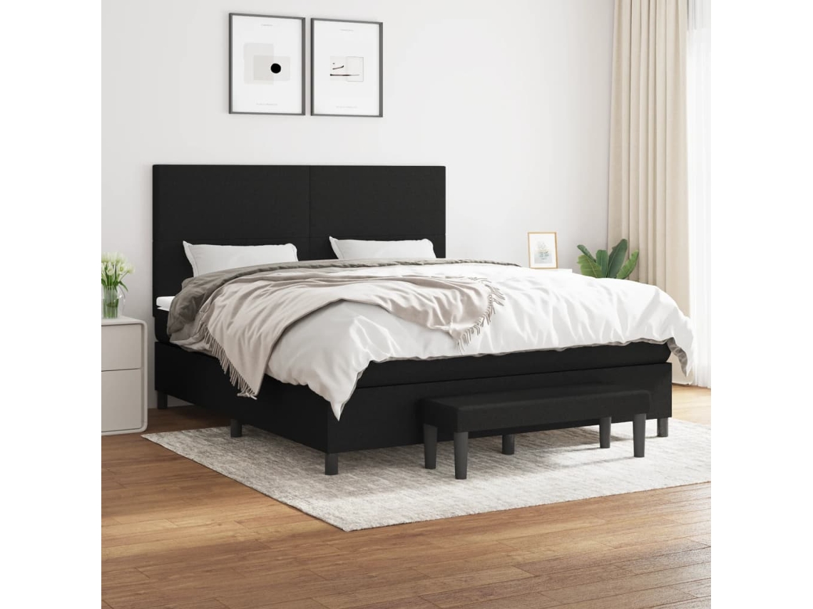 Cama Box Spring Con Colchón Tela Negro 160x200 Cm